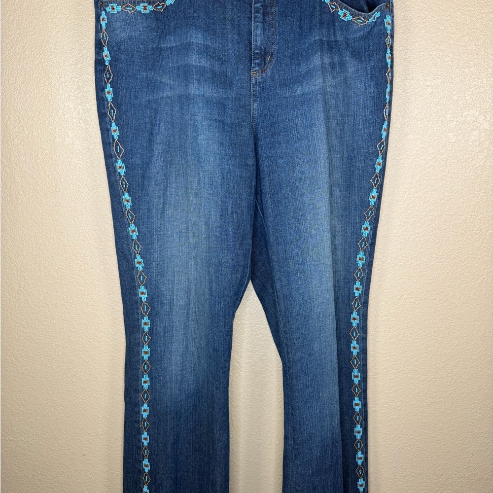 Ralph Lauren Blue Embroidered Flare Jeans‎